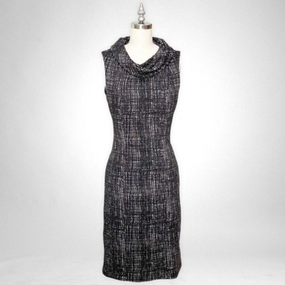 Willi Smith Black & Gray Printed Cowl Neck Sheath Dress 4 Small - Picture 10 of 10